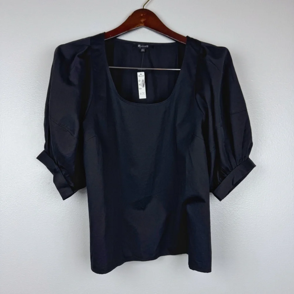 Madewell Relaxed Scoopneck Cotton Sateen Short-Sleeve Top Black Size S NWT - Picture 4 of 8